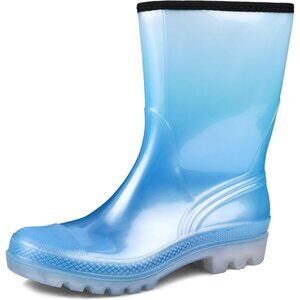 Women's Pearlized Blue Gradient Lightweight Wide Calf Waterproof Rain Boot